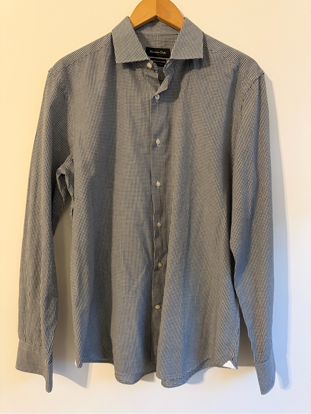 Massimo Dutti Men's Black and White Mini Check Dress Shirt